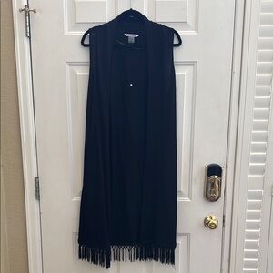 Black Sleeveless Fringe Cardigan